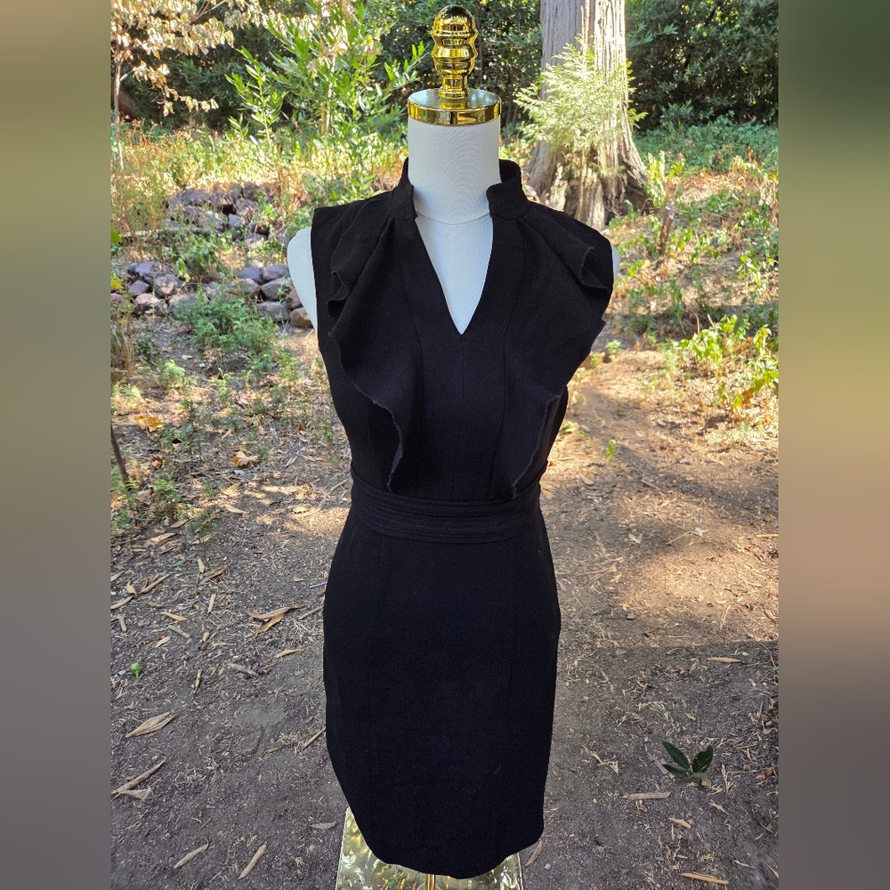 Tory Burch Black Ruffle Midi Dress Size 0‎